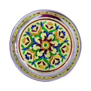 Stainless Steel Pooja Plate | Decorative Plate/ Meenakari Design Pooja Thali for Home/ Assorted Design
