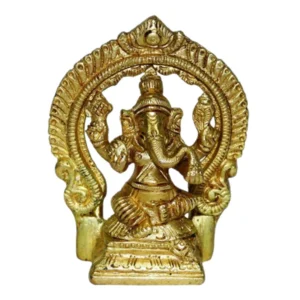 Brass Ganesh With Arch – 3.75 Inch | Statue for Home & Puja Decor/ ShowPiece/ 250 Grams