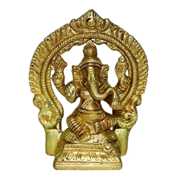 Brass Ganesh With Arch - 3.75 Inch | Statue for Home & Puja Decor/ ShowPiece/ 250 Grams