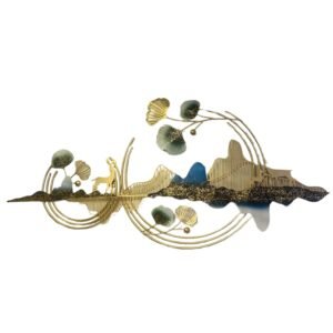 Luxury Modern Metal 3D Wall Art Golden Deer Ginkgo Leaf and Multicolor flower design Art WA 27