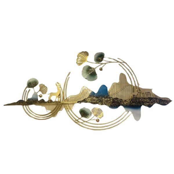 Luxury Modern Metal 3D Wall Art Golden Deer Ginkgo Leaf and Multicolor flower design Art WA 27
