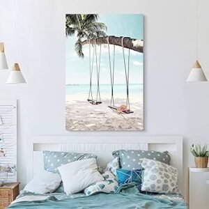 Tropical Beach View Palm Tree Canvas Design wallart Single Piece Art 217