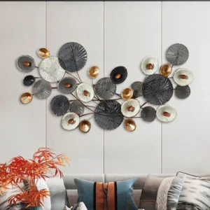 Luxury Modern Metal 3D Wall Art – Golden & Multicolor Rings Design (WA 31)