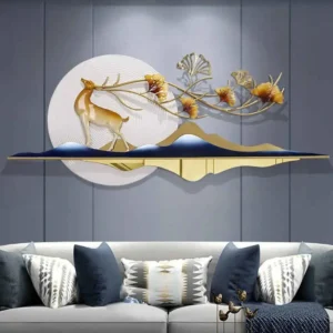 Luxury Modern Metal 3D Wall Art – Golden Deer Flower Design (WA 41)