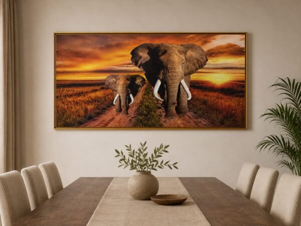 Elephant Sunset Safari Leather Print Porcelain Wall Painting