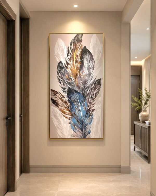 Modern Feather Cluster Leather Print Porcelain Wall Painting