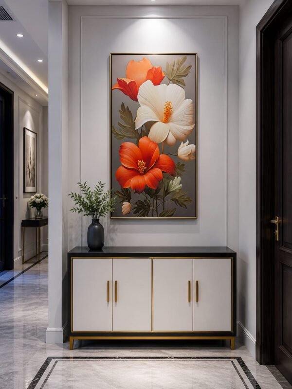 Orange & White Hibiscus Leather Print Porcelain Wall Painting