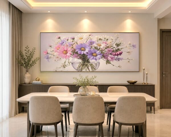 Pastel Daisy Bouquet Leather Print Porcelain Wall Painting