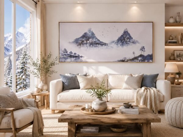 Snow Mountain Ink Landscape Leather Print Porcelain Wall Painting