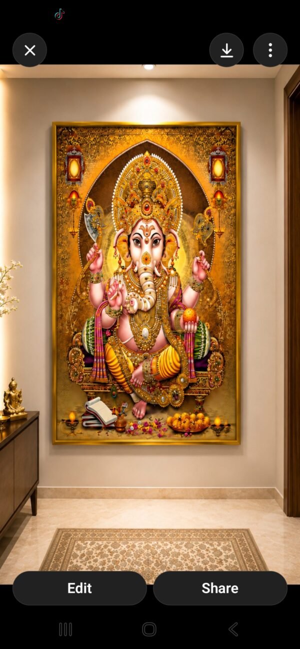 Majestic Golden Ganesha – Premium Aluminium Framed Porcelain Art