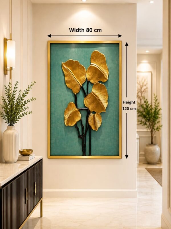 Golden Botanical Elegance – Handcrafted Wooden Wall Art