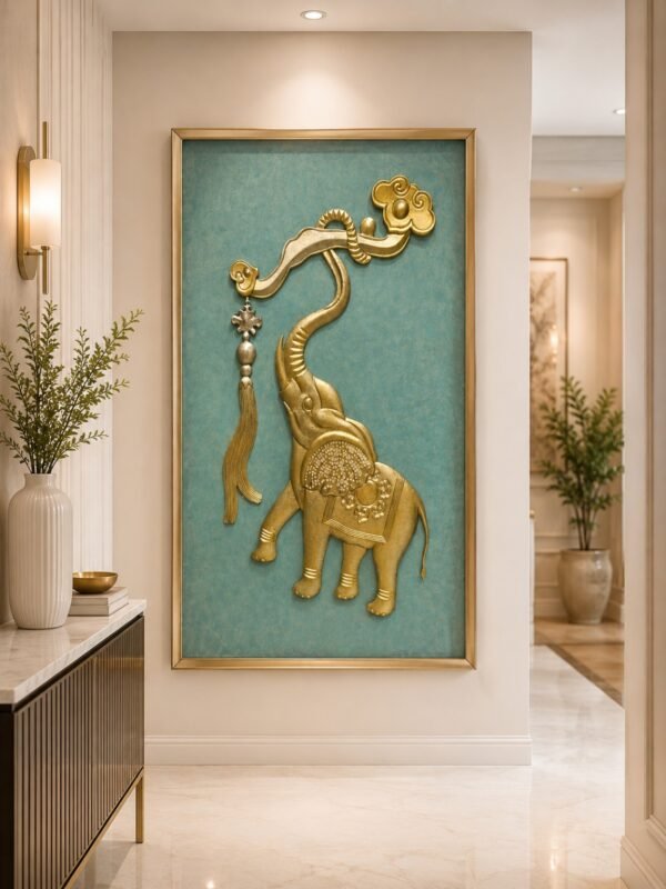 Elephant of Fortune - Handcrafted Wooden Wall Art with Metallic Finish