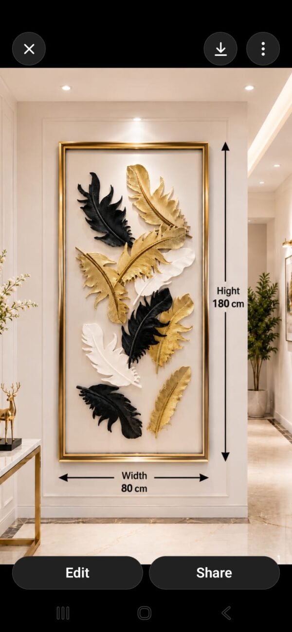 Luxury Black, White & Gold Feather wooden  Wall Art