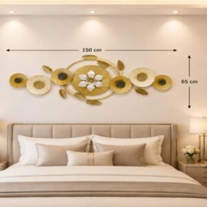 Ridhi Sidhi Luxury Gold & White Textured Sunflower Metal Wall Art (150 cm x 65 cm)