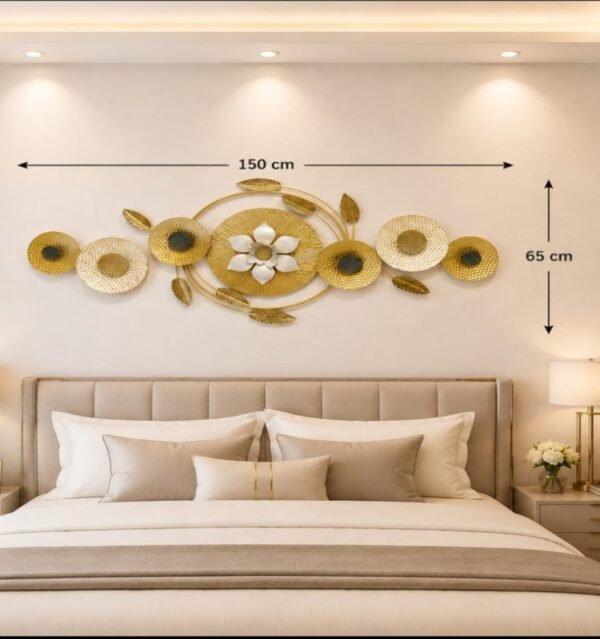 Ridhi Sidhi Luxury Gold & White Textured Sunflower Metal Wall Art (150 cm x 65 cm)