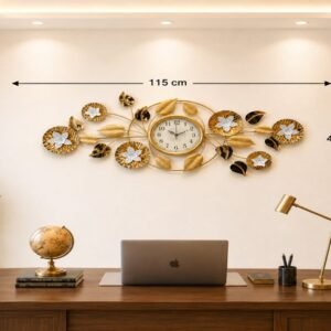 Ridhi Sidhi Imperial Golden Disc Metal Wall Art Clock – Premium Handcrafted 3D Floral Timepiece for Executive Offices & Living Rooms
