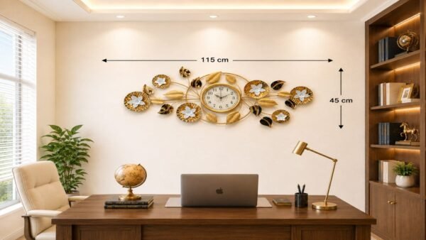 Ridhi Sidhi Imperial Golden Disc Metal Wall Art Clock – Premium Handcrafted 3D Floral Timepiece for Executive Offices & Living Rooms
