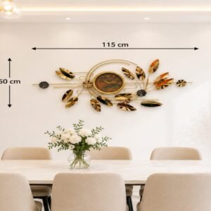 Ridhi Sidhi Luxury Abstract Geometric Metal Wall Art Clock (115 cm x 50 cm) – Premium Handcrafted Marbled Dial & Gold Leaf Timepiece